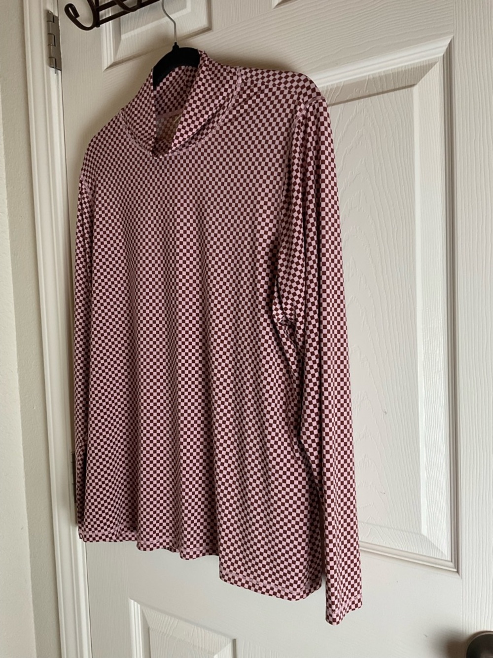 Checked Mock Neck Long-Sleeve Top in Red - Picture 3 of 6